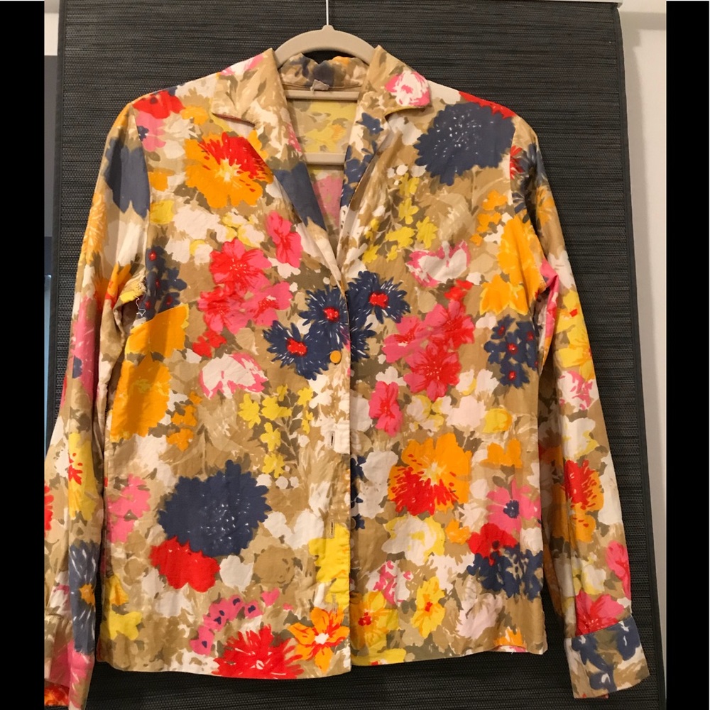 1950s vintage flower print cotton top size 32 / S